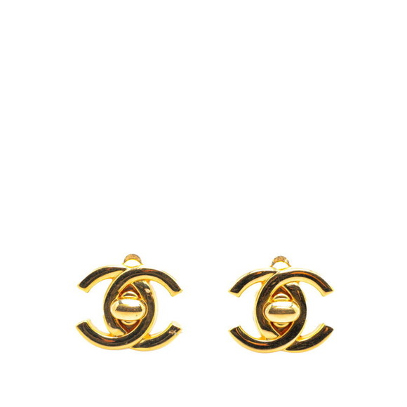 CHANEL Vintage Gold Logo Earrings - Picture 1 of 3